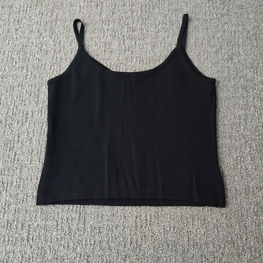St John Caviar Black Knit Tank Top Sleeveless Stretch Scoop Neck Womens Medium - Picture 6 of 6